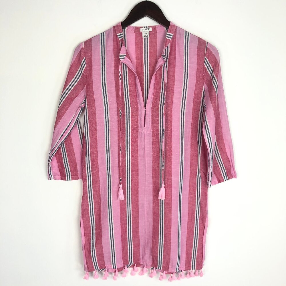 J. Crew Striped Tasselled Linen Blend Tunic Beach Swim Cover Up Womens Size XXS